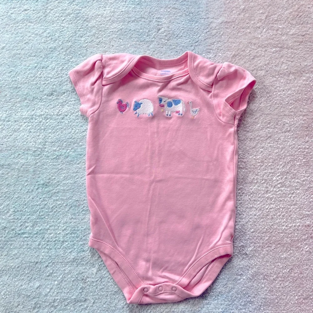 Gymboree Pink Farm Animals Onesie - Size 12-18 Months